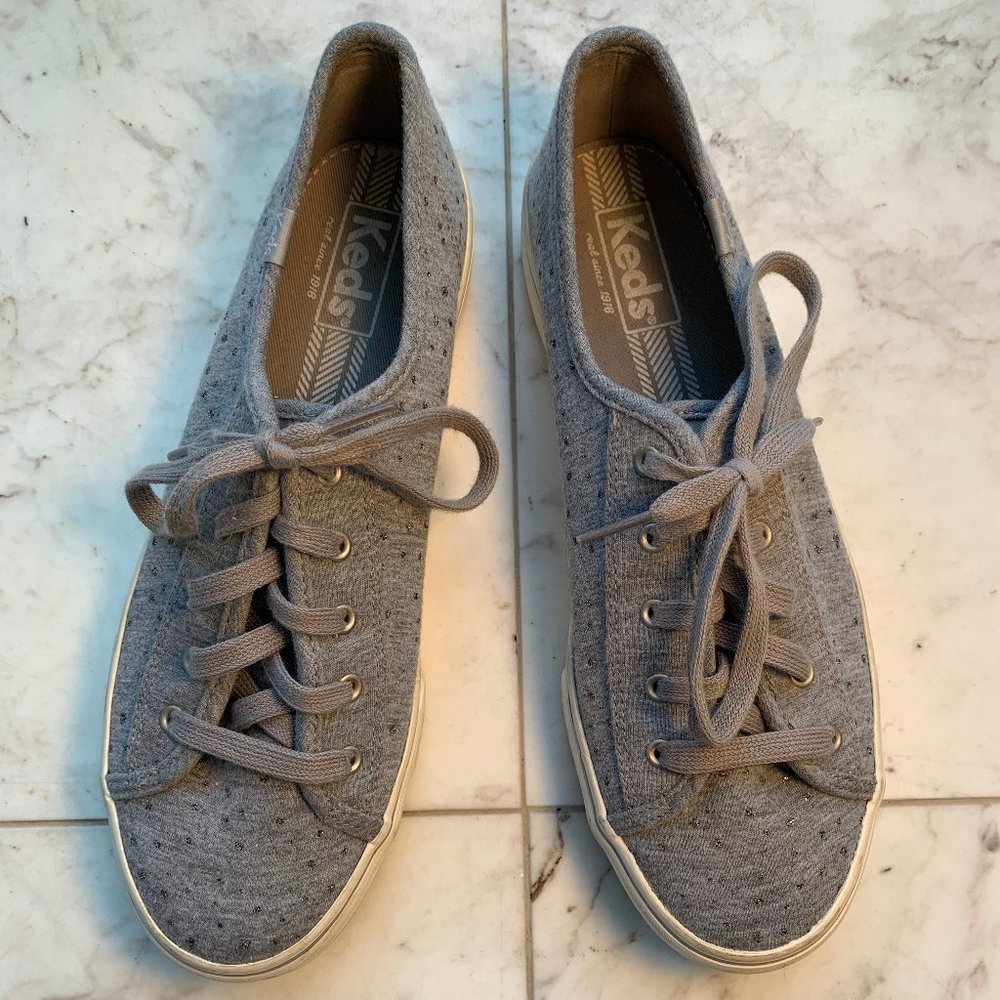 Keds Gray and Silver Glitter Polka Dot Sneaker
